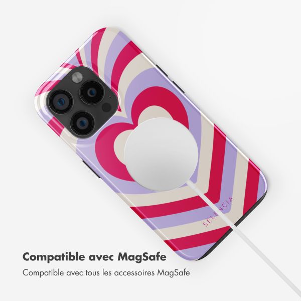 Selencia Coque arrière Vivid Tough avec MagSafe iPhone 15 Pro - Double Hearts Rubine Red Lilac