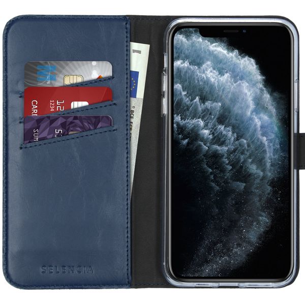 Selencia Étui de téléphone en cuir véritable iPhone 11 Pro Max - Bleu