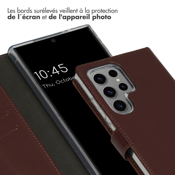 Selencia Étui portefeuille en cuir véritable Samsung Galaxy S24 Ultra - Marron foncé