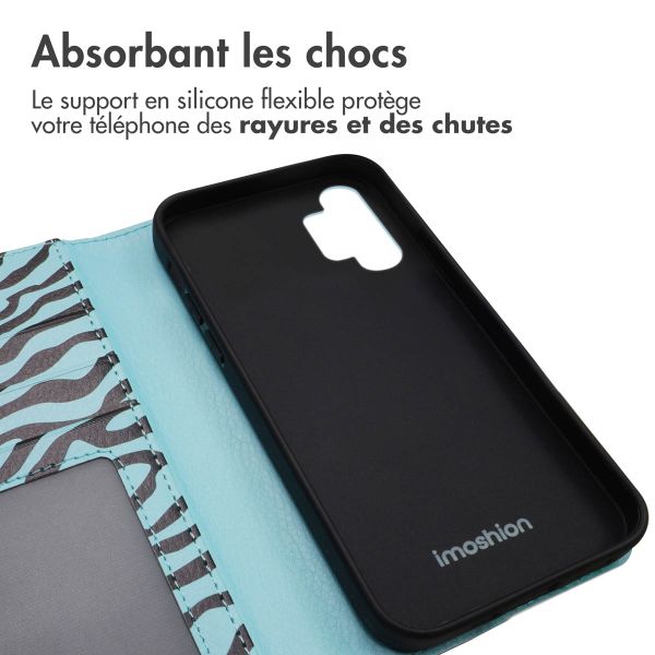 imoshion Étui de télephone portefeuille Design Samsung Galaxy A32 (5G) - Black Blue Stripes
