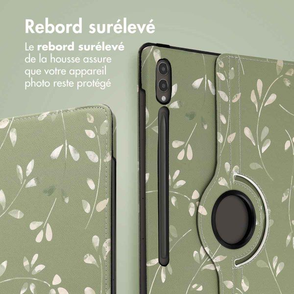 imoshion Coque tablette Design rotatif à 360° Samsung Galaxy Tab S10 Ultra / Tab S9 Ultra - Green Flowers