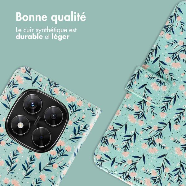 imoshion Étui de téléphone portefeuille Design Xiaomi Redmi Note 14 Pro Plus (5G) - Blue Flowers