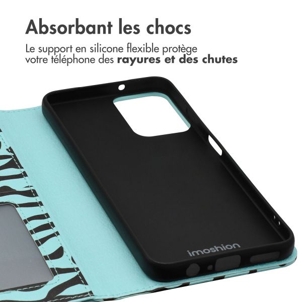 imoshion Étui de télephone portefeuille Design Motorola Moto G34 - Black Blue Stripes