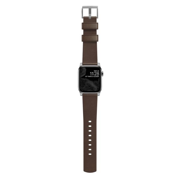 Nomad Bracelet moderne en cuir Apple Watch Series 1 t/m 9 / SE (38/40/41 mm) | Series 10 / 11 (42 mm) - Brown / Silver
