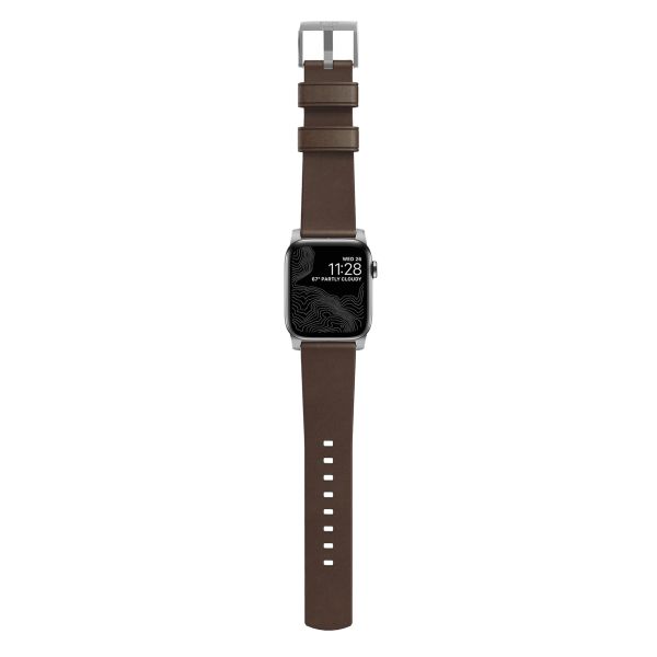 Nomad Bracelet en cuir moderne Apple Watch Series 1 á 9 / SE (38/40/41 mm) | Series 10 (42 mm) - Marron/Argent