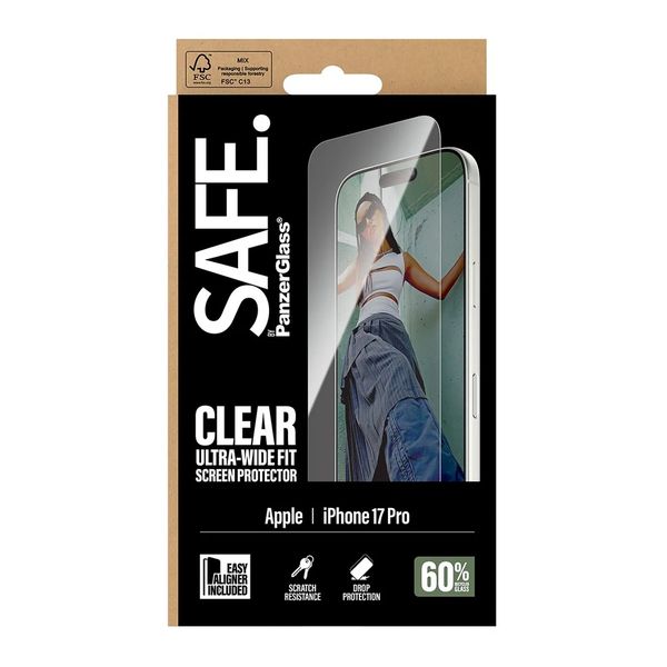 SAFE by PanzerGlass Protector d'écran Gaming Ultra Wide Fit avec applicateur Apple iPhone 17 Pro
