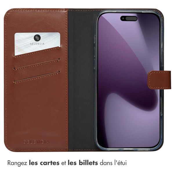 Selencia Étui portefeuille en cuir véritable Apple iPhone 17 Pro Max - Lichtbruin