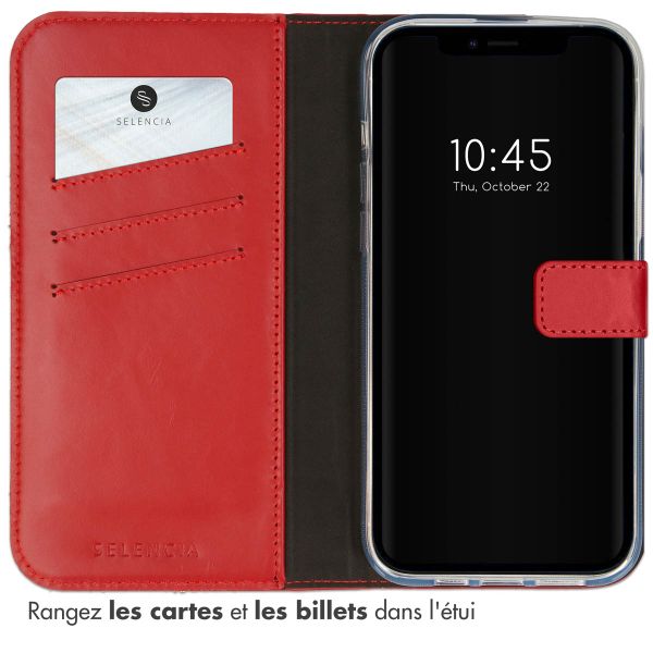 Selencia Étui de téléphone portefeuille en cuir véritable iPhone 14 - Rouge