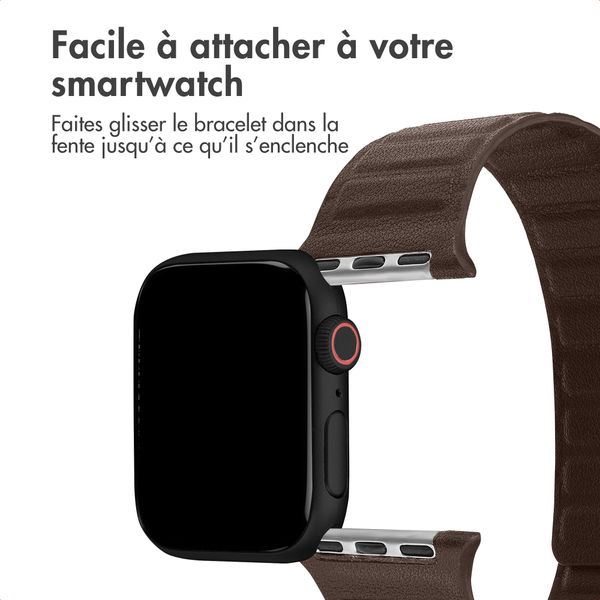 Accezz Bracelet en cuir véritable magnétique Apple Watch | 44/45/46/49 mm - Chocolate Brown