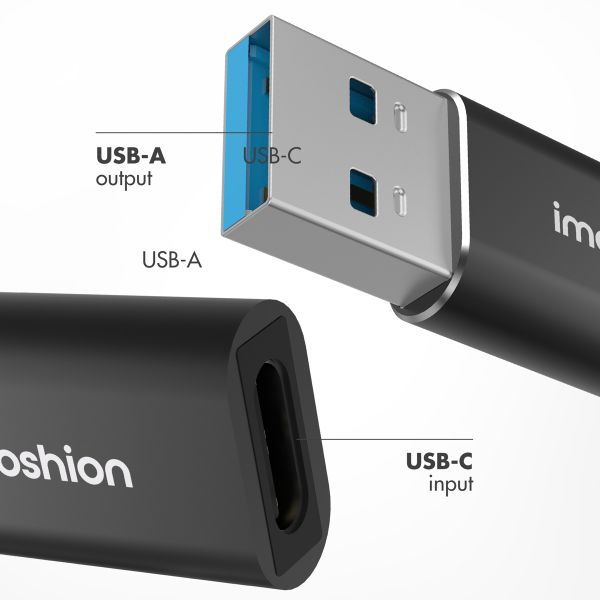 imoshion 2x Adaptateur USB-A 3.1 (mâle) vers USB-C (femelle) - OTG - Noir