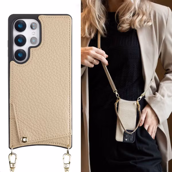 Selencia Coque de télephone Nova avec cordon et porte-cartes Samsung Galaxy S25 Ultra - Beige