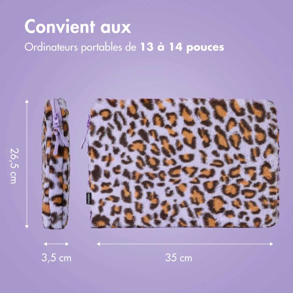 imoshion Pochette ordinateur Fluffy 13-14 pouces - Leopard Lilac