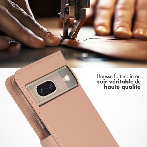 Selencia Étui de téléphone portefeuille en cuir véritable Google Pixel 7 - Dusty Pink