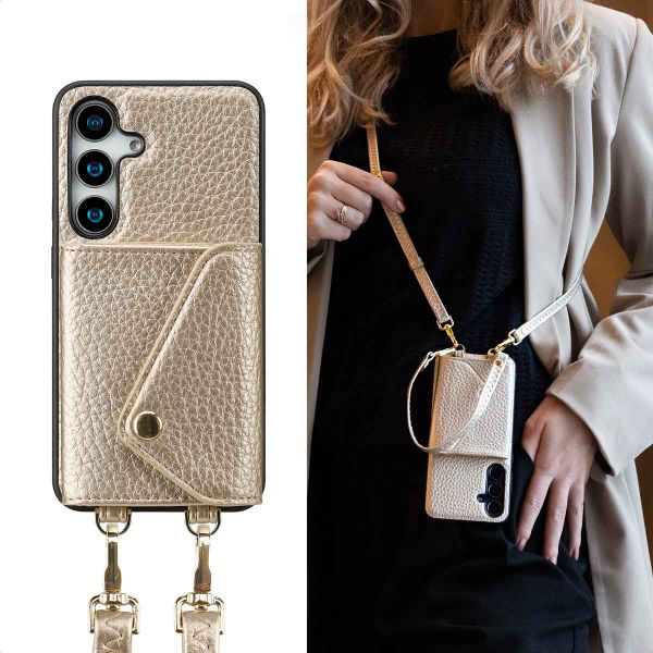 Selencia Coque à cordon avec porte-cartes enveloppe Sera Samsung Galaxy S25 - Champagne