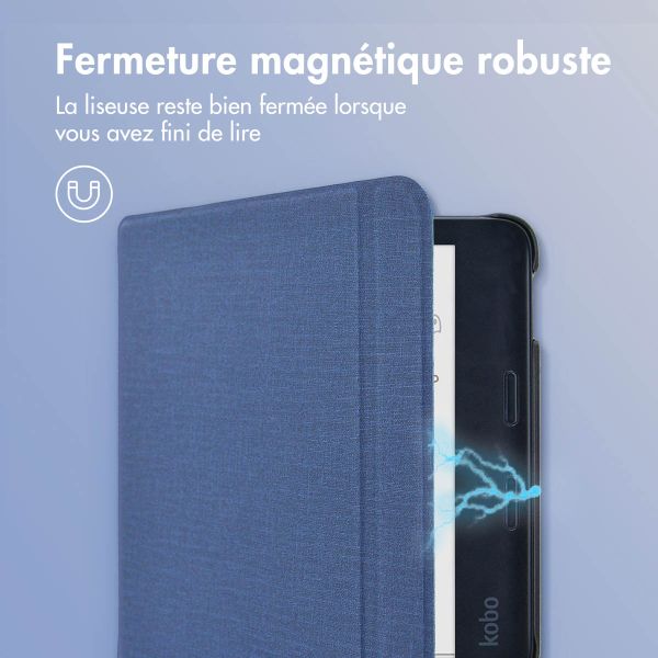 imoshion Étui de liseuse portefeuille Canvas Sleepcover avec support Kobo Libra Colour - Bleu foncé