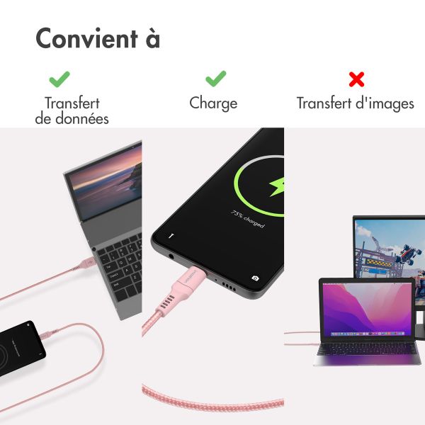 imoshion Braided USB-C vers câble USB - 2 mètre - Rose