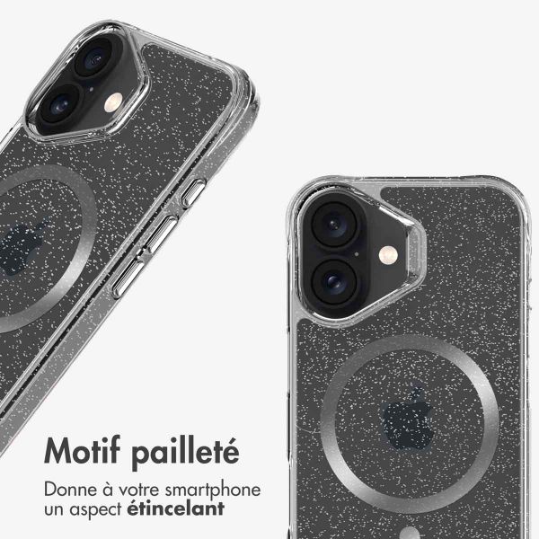 imoshion Coque arrière transparente Pailletée avec MagSafe Apple iPhone 16 - Argent