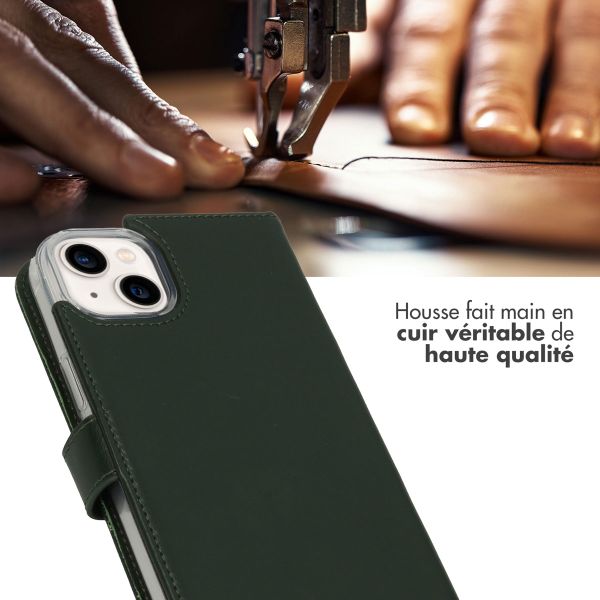 Selencia Étui portefeuille en cuir véritable Apple iPhone 14 Plus - Vert