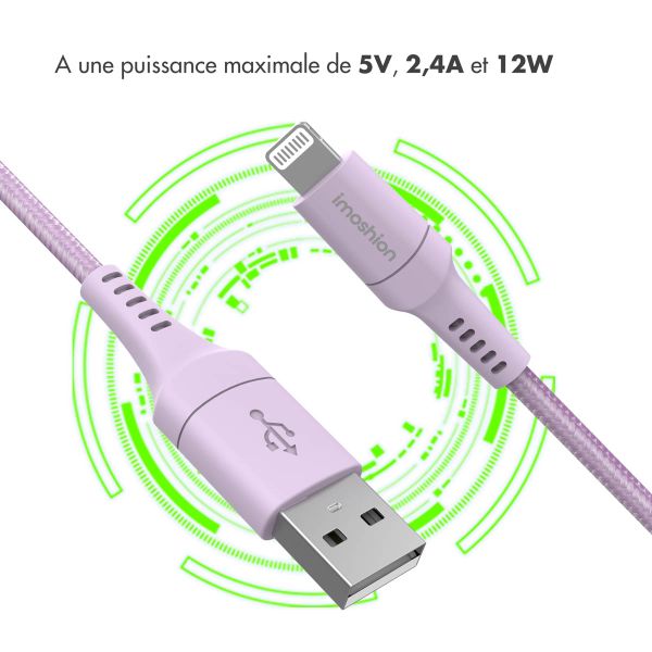 imoshion ﻿Câble Lightning vers USB - Non MFi - Textile tressé - 1 mètre - Lilas