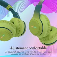 imoshion Casque sans fil pour enfants LED Light - Limiteur de décibels - Avec câble AUX - Petrol Green / Lime