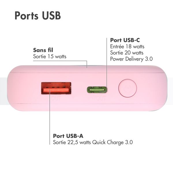 imoshion Batterie externe MagSafe - 10.000 mAh - Batterie externe sans fil - Rose