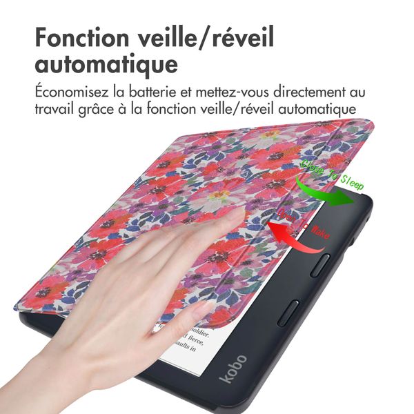 imoshion Design Slim Hard Sleepcover avec support Kobo Libra 2 / Tolino Vision 6 - Flower Watercolor