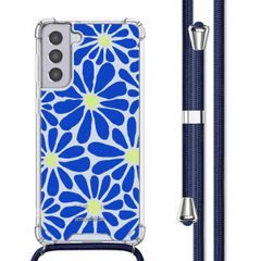 imoshion Coque Design avec cordon Samsung Galaxy S21 - Cobalt Blue Flowers Connect