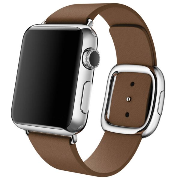 Apple Bracelet Leather Band Modern Buckle Apple Watch Series 1 t/m 9 / SE (38/40/41 mm) | Series 10 / 11 (42 mm) - Taille M - Marron