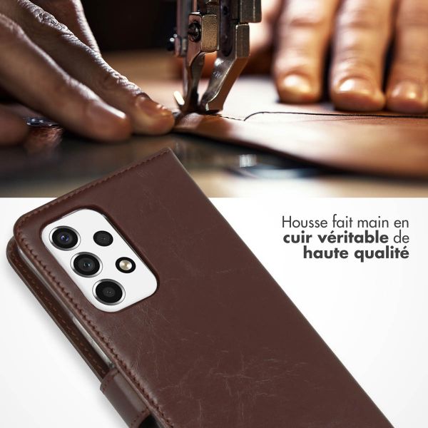 Selencia Étui portefeuille en cuir véritable Samsung Galaxy A53 - Marron