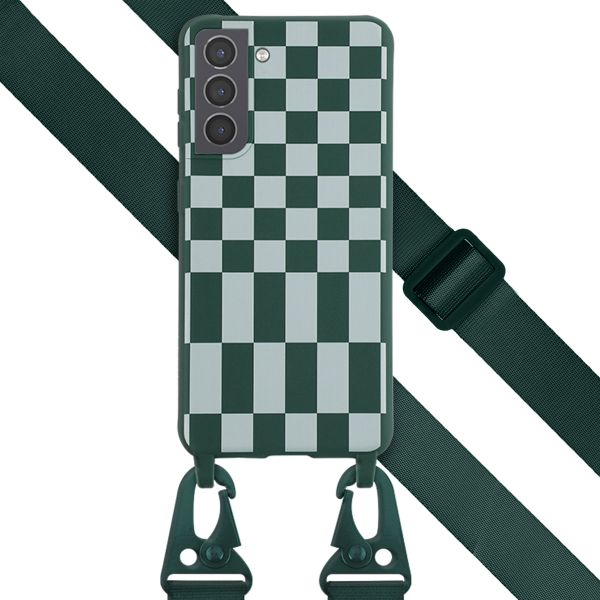 Selencia ﻿Coque design en silicone avec cordon amovible Samsung Galaxy S21 - Irregular Check Green