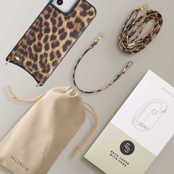 Selencia Coque arrière avec cordon et porte-cartes Nova iPhone 12 (Pro) - Leopard