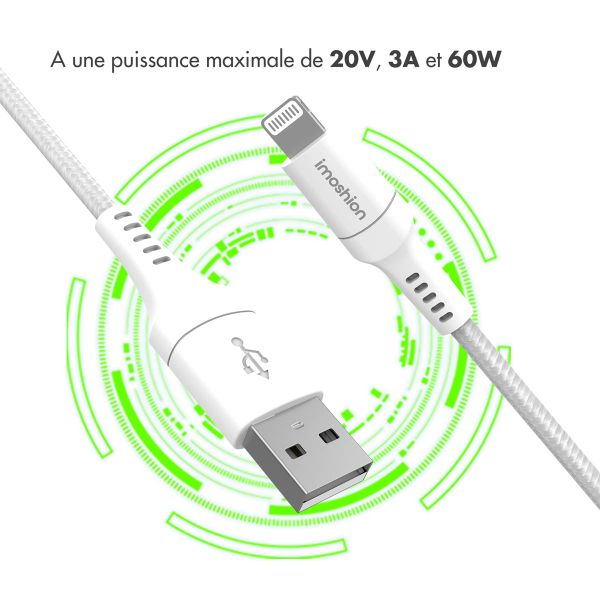 imoshion ﻿Câble Lightning vers USB - Non MFi - Textile tressé - 1 mètre - Blanc