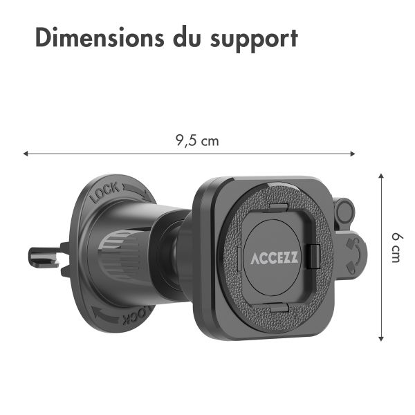 Accezz EasyLock Support de téléphone de voiture - Avec coque iPhone 14 Pro - Grille de ventilation - Rotation à 360 degrés - Noir