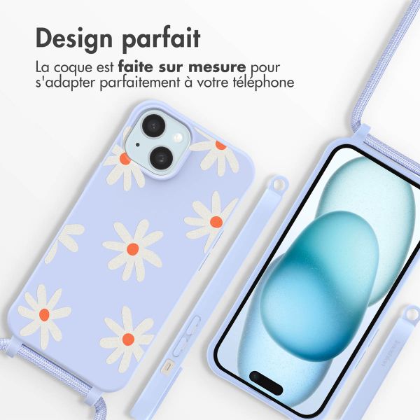 imoshion Coque design en silicone avec cordon Apple iPhone 15 - Lila Flower Distance
