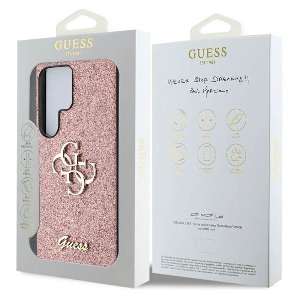 Guess Coque 4G Metal Logo Glitter Samsung Galaxy S25 Ultra - Rose