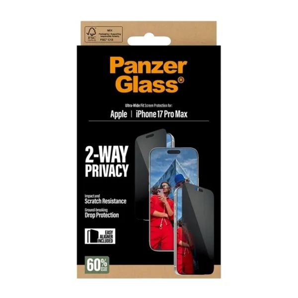 PanzerGlass Protection d'écran Privacy Ultra-Wide Fit Anti-bactérienne avec applicateur Apple iPhone 17 Pro Max