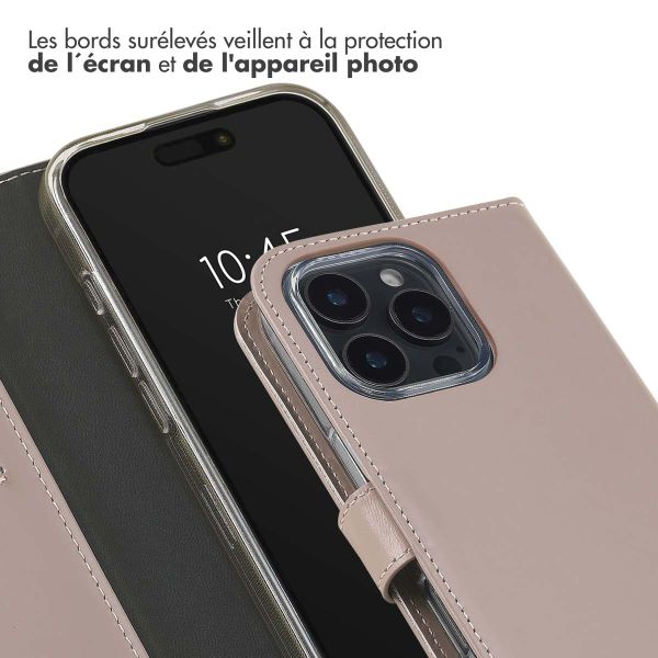 Selencia Étui de téléphone portefeuille en cuir véritable iPhone 16 Pro - Dusty Pink