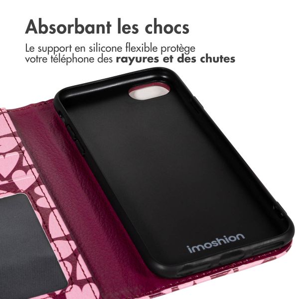 imoshion Étui de télephone portefeuille Design Apple iPhone SE (2022 / 2020) / 8 / 7 / 6(s) - Hearty Blush