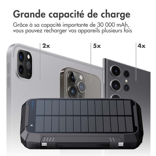 imoshion Solar Powerbank - Batterie externe sans fil alimentée par l'énergie solaire - Charge rapide et fourniture d'énergie - 30 000 mAh - Noir