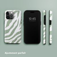 Selencia Coque arrière Vivid Tough iPhone 15 Pro Max - Colorful Zebra Sage Green