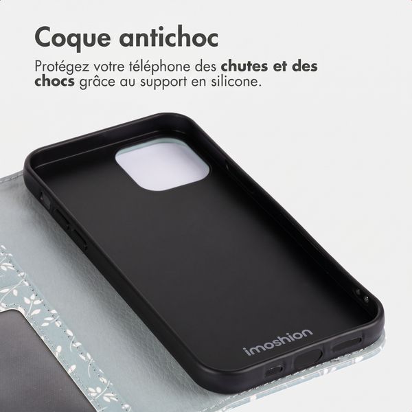 imoshion Étui de télephone portefeuille Design Apple iPhone 15 - Smoke Green Flowers