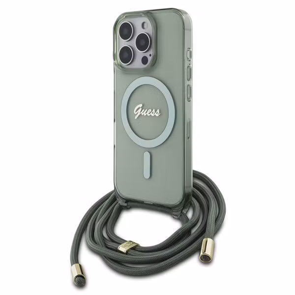 Guess Coque MagSafe IML avec crossbody cord Apple iPhone 16 Pro - Vert