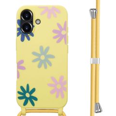 imoshion Coque design en silicone avec cordon Apple iPhone 16 - Yellow Flower Distance