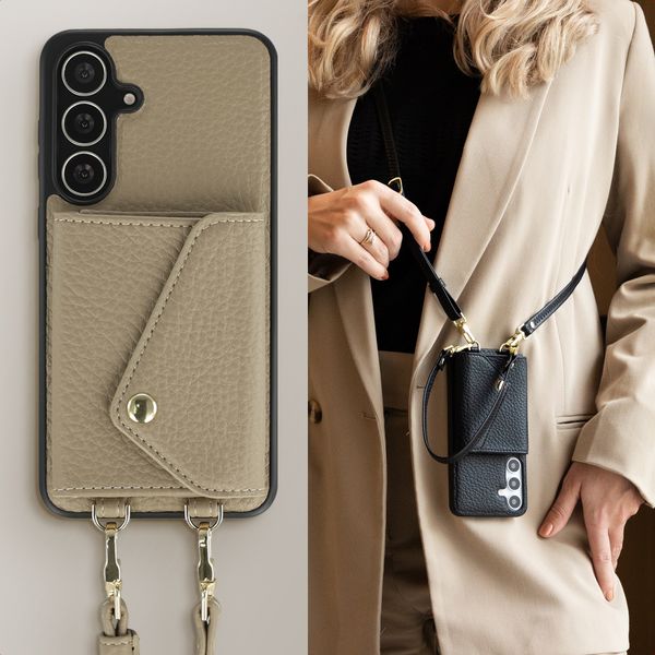 Selencia Coque de télephone Sera avec cordon et porte-cartes enveloppe Samsung Galaxy S25 FE - Taupe