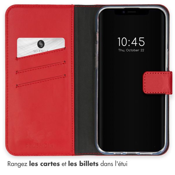 Selencia Étui de téléphone portefeuille en cuir véritable iPhone 15 - Rouge