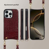 Selencia Coque de télephone Nova Croco avec cordon et porte-cartes Apple iPhone 16 Pro - Burgundy