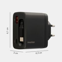 imoshion Chargeur GaN avec câble USB-C rétractable 65W - USB-A + USB-C - Noir