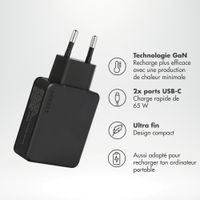 Accezz Chargeur GaN Ultra Slim - 2x USB-C - 65 W - Noir