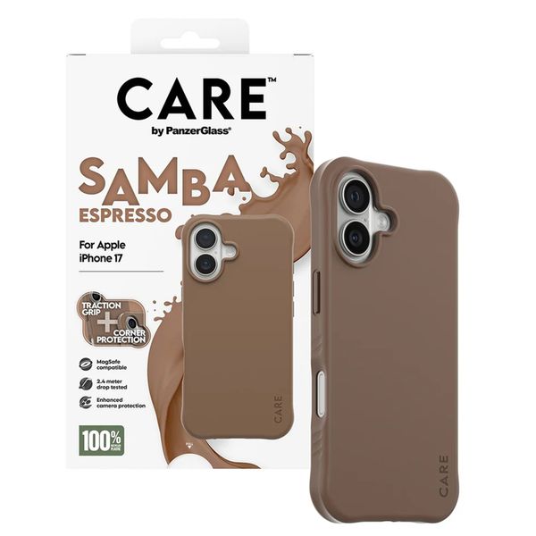 CARE by PanzerGlass Étui tendance Samba avec MagSafe Apple iPhone 17 - Espresso Brown