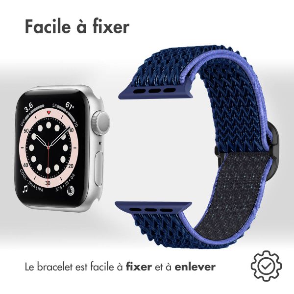 imoshion Bracelet en nylon élastique Apple Watch Series 1 t/m 9 / SE (38/40/41 mm) | Series 10 / 11 (42 mm) - Bleu foncé